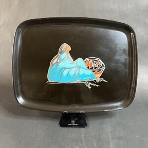 Vintage Couroc Tray-Native American Woman & Pottery Vase,Resin, MCM USA Decor